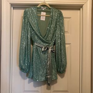 GORGEOUS green sequin wrap dress, NWT, M